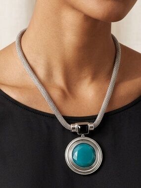 Silver Mesh/Stone Statement Necklace